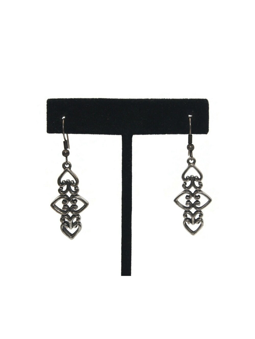 Vintage Silver Tone Dangle Earrings with Hook Backs for Pierced Ears.
